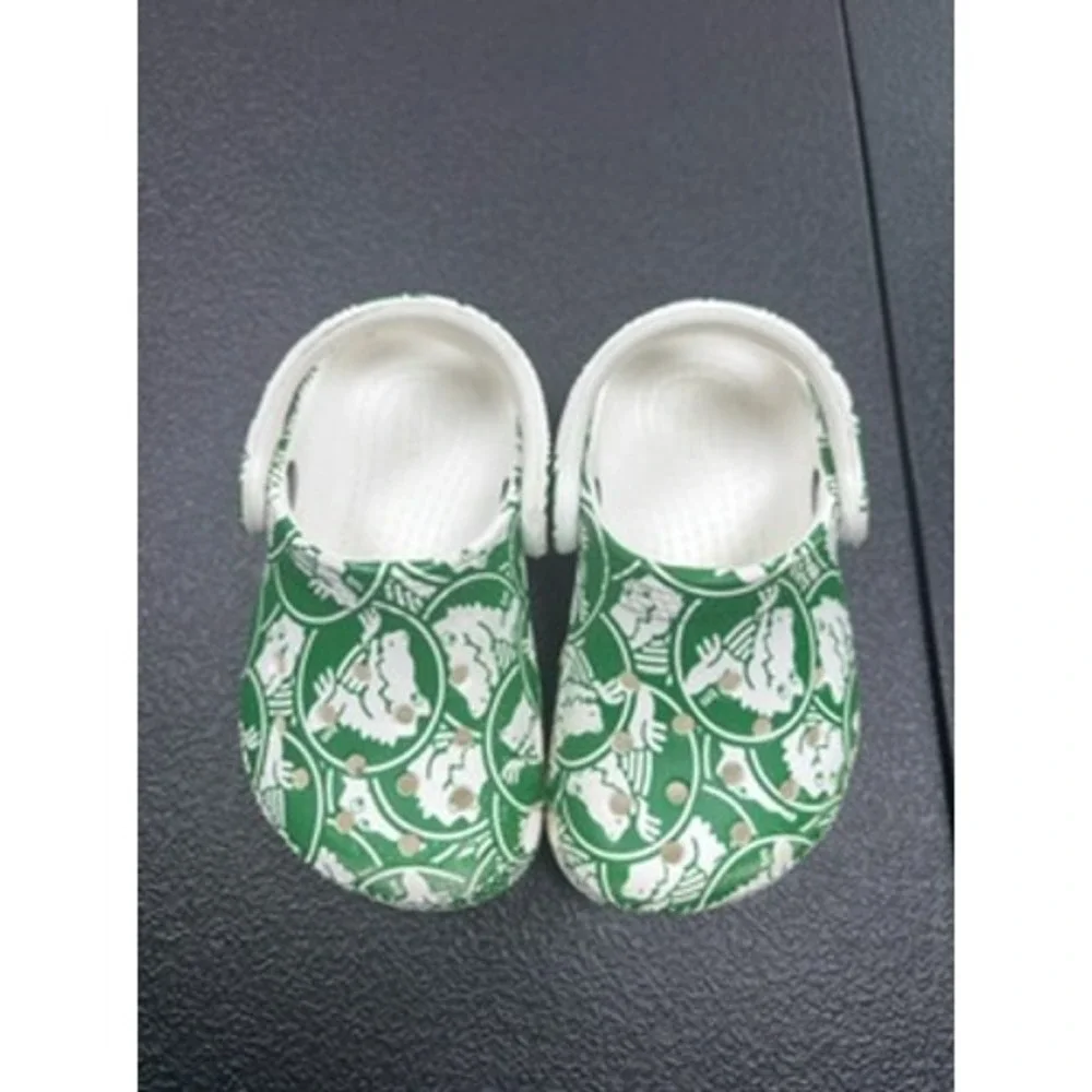 Crocs Classic Clog Kids Green White Graphic Print Slip On Shoes Size C5